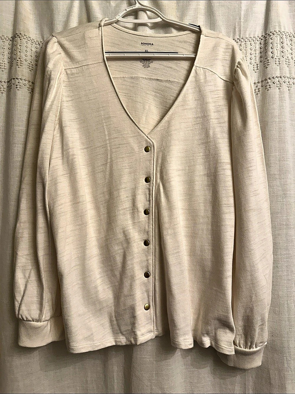 Sonoma Cotton Long Sleeve Top in Cream XL NWT